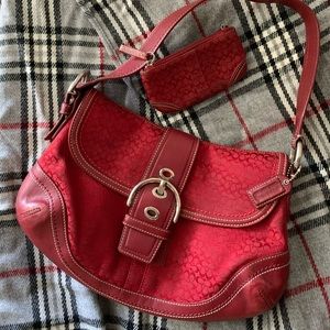 Red Coach Canvas Shoulder Bag & Change Purse